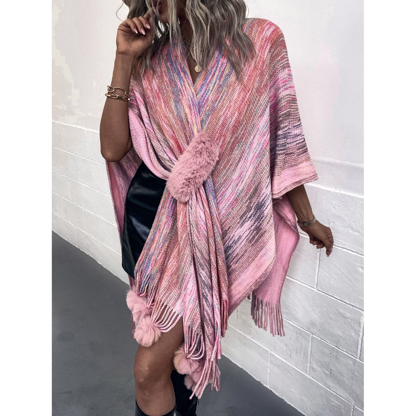 Heathered Fringe Hem Poncho