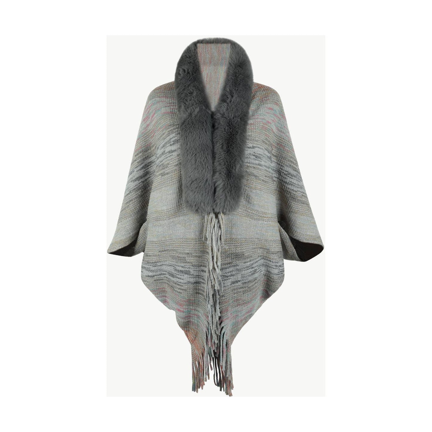 Open Front Fringe Hem Poncho