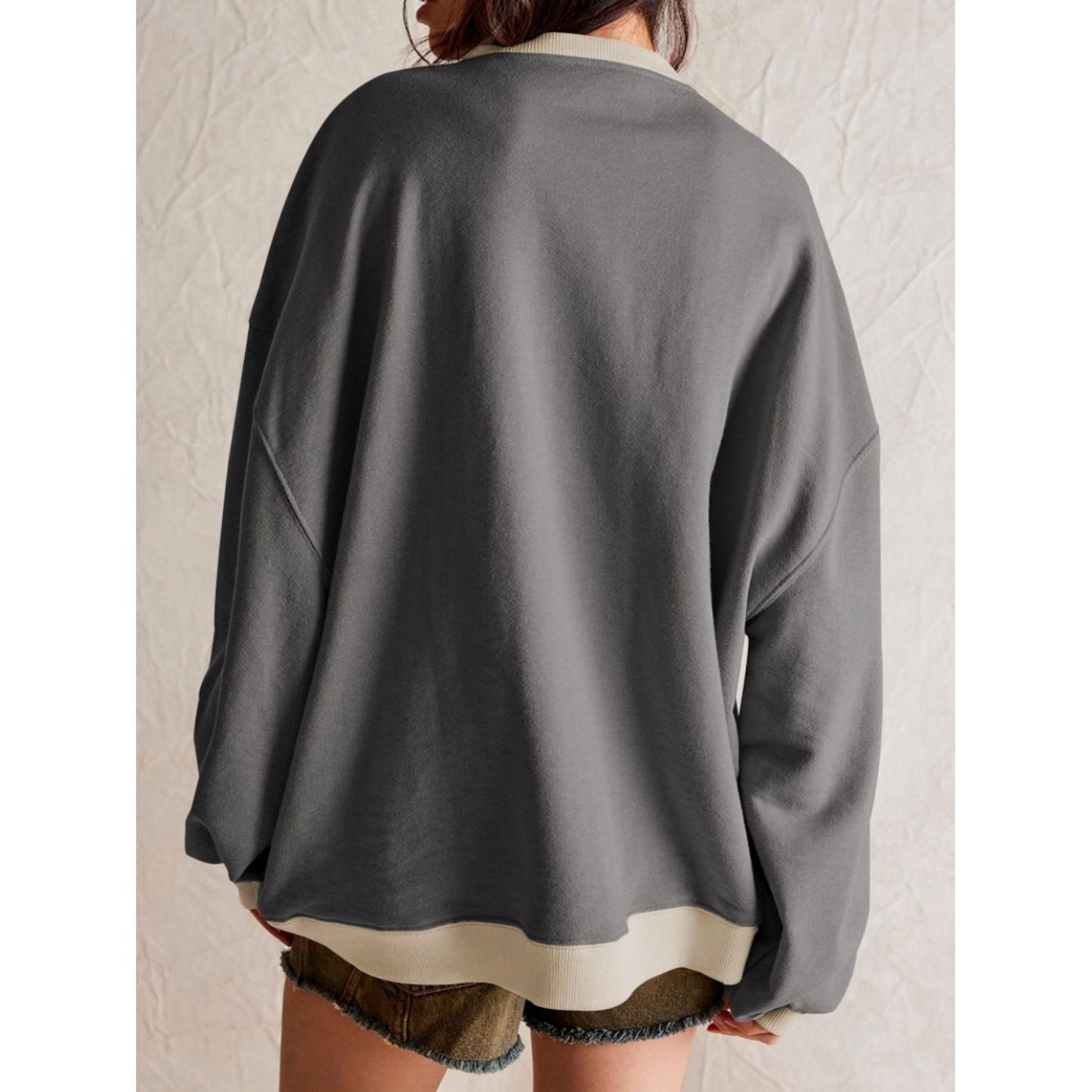 Contrast Dropped Shoulder Long Sleeve Sweatshirt