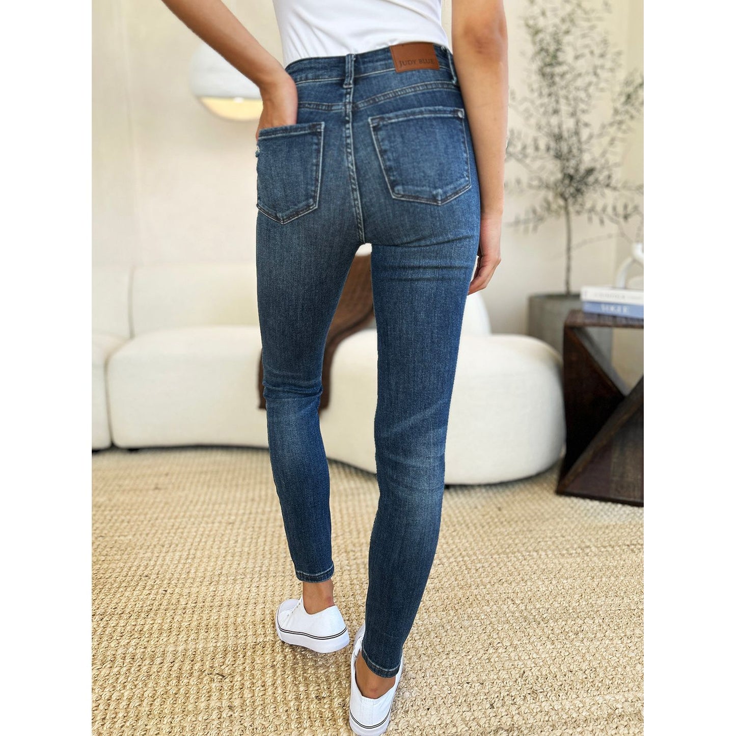 Judy Blue Full Size Mid Waist Distressed Slim Jeans