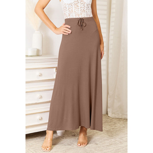 Double Take Full Size Soft Rayon Drawstring Waist Maxi Skirt