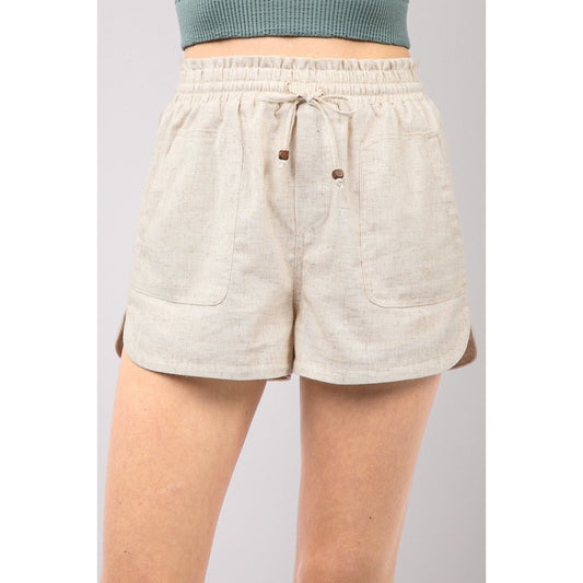 VERY J Drawstring Elastic Waist Linen Shorts