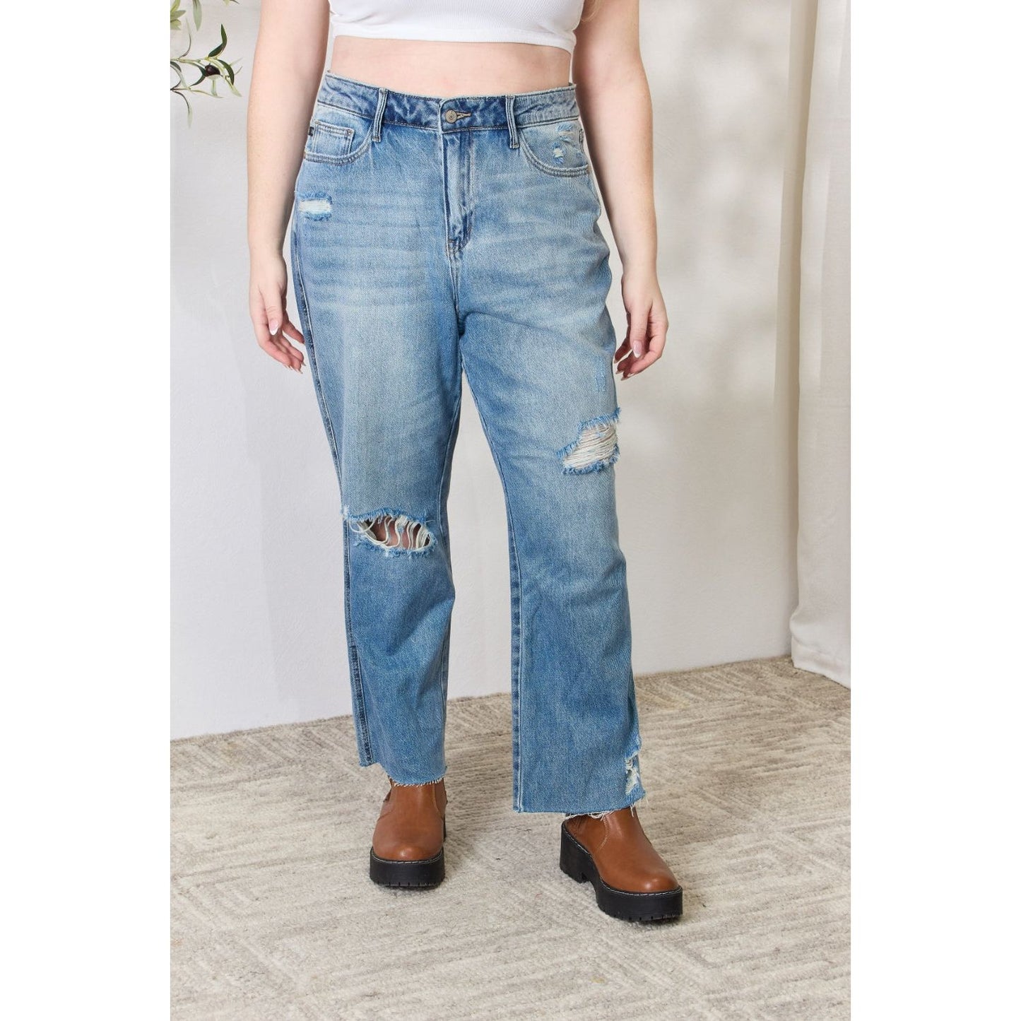 Judy Blue Full Size Distressed Raw Hem Straight Jeans