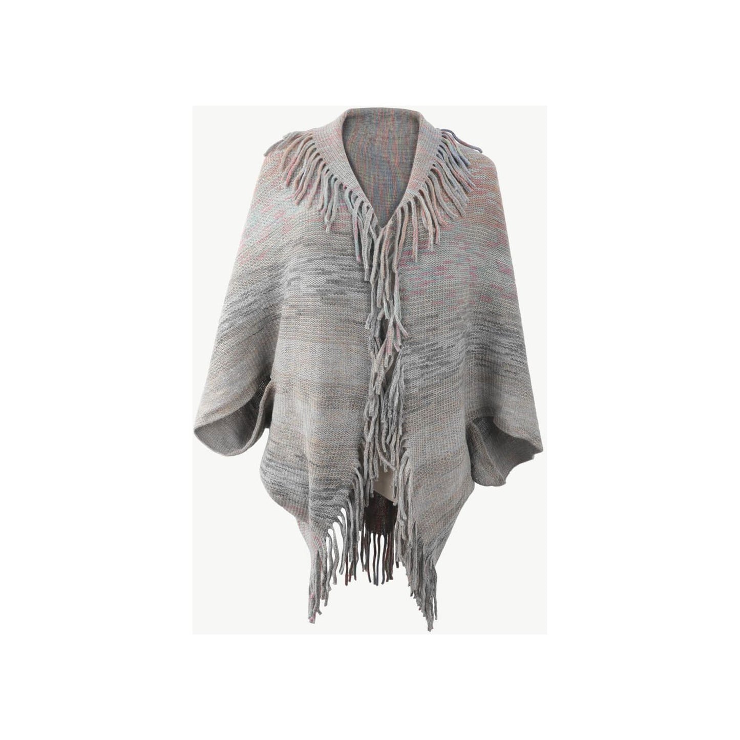 Multicolored Fringe Trim Poncho