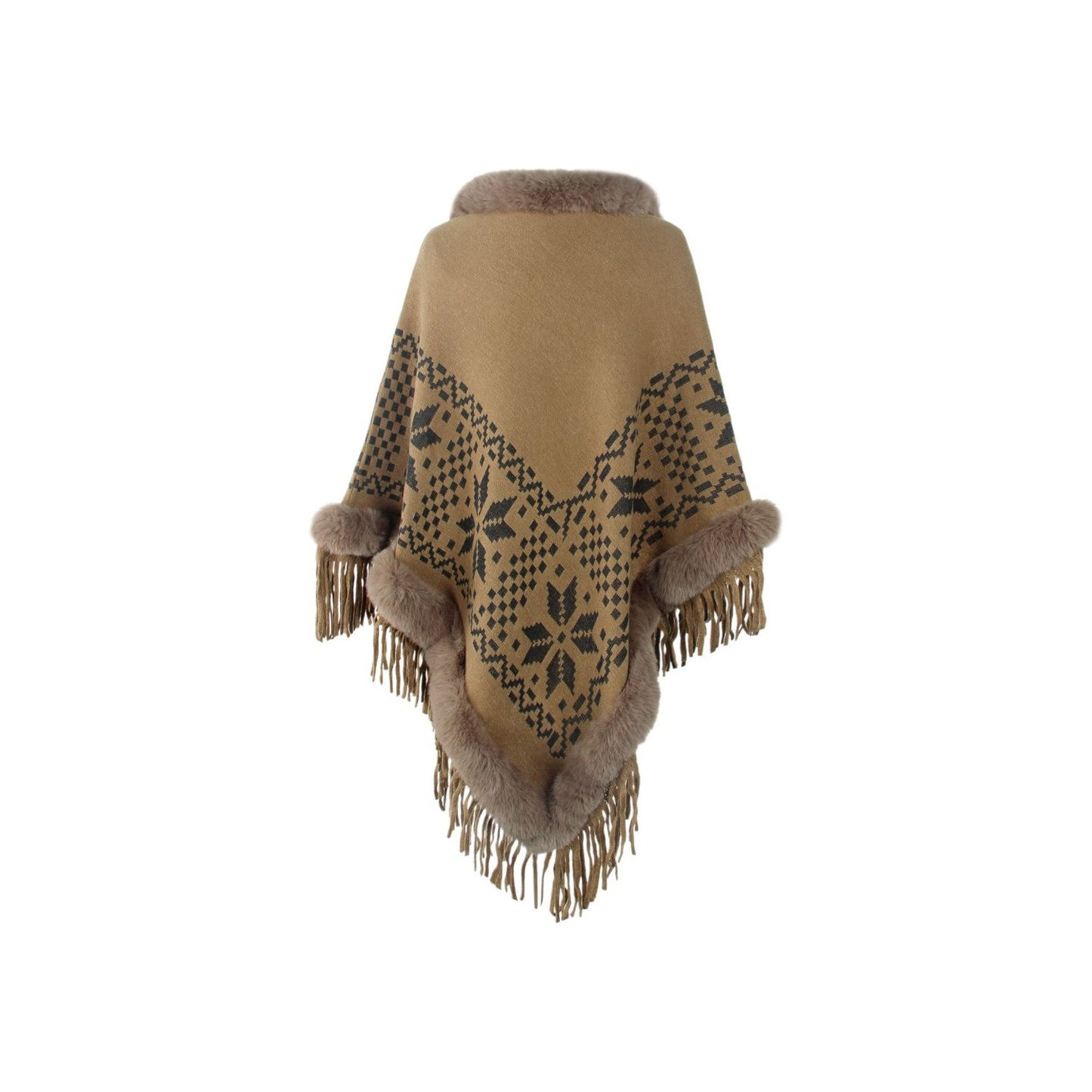 Fringe Geometric Cape Sleeve Poncho