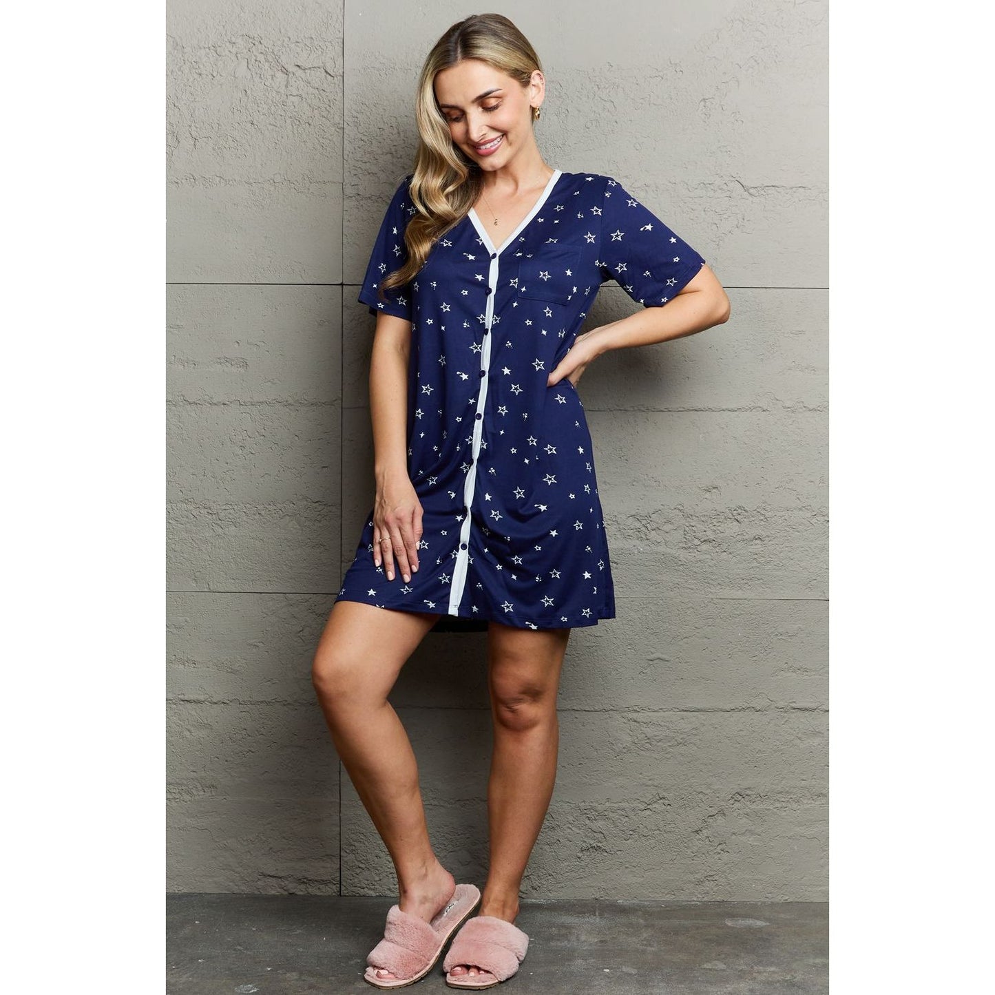 MOON NITE Quilted Quivers Button Down Sleepwear Dress