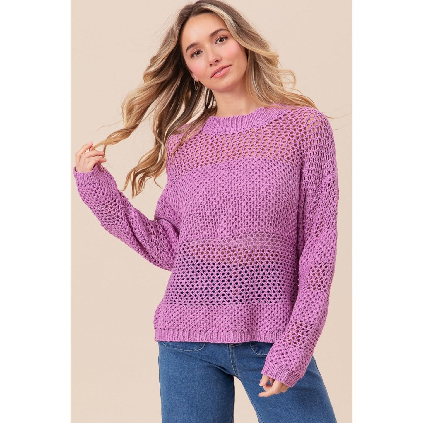 BiBi Openwork Long Sleeve Knit Top