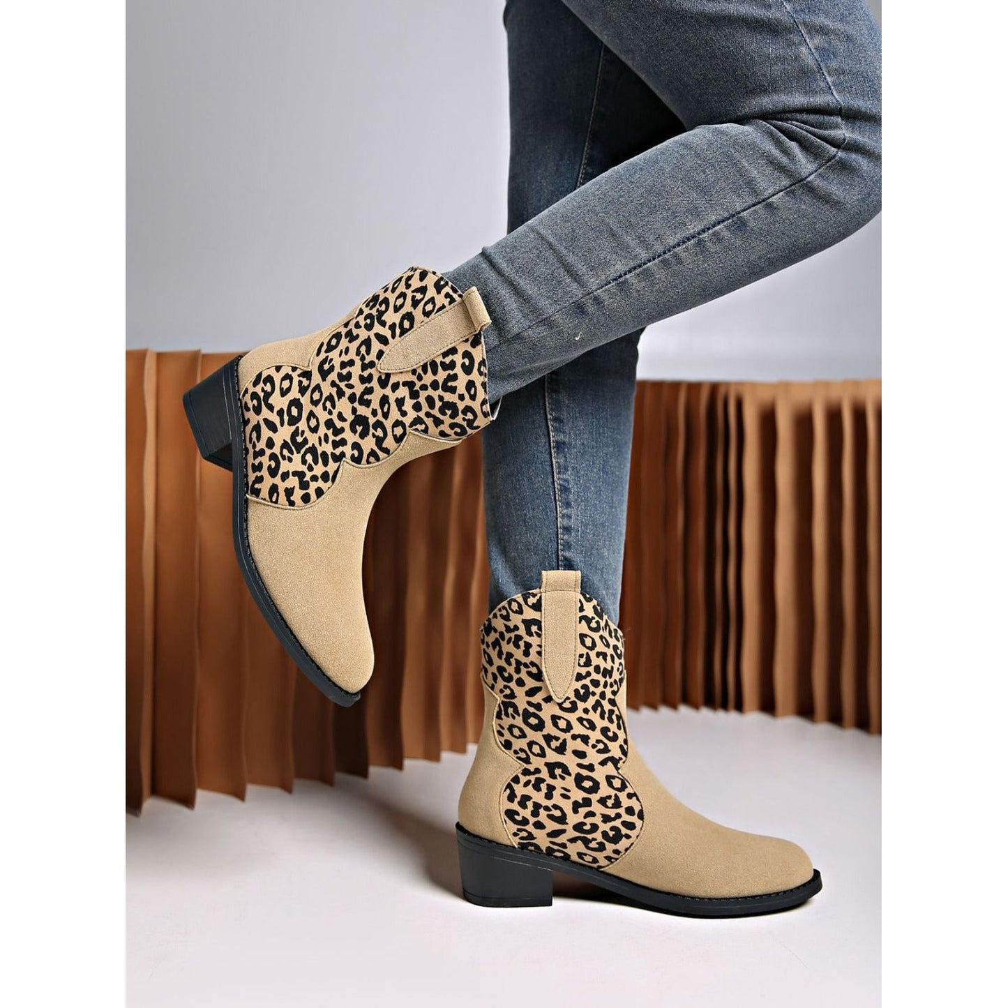 Leopard Suede Block Heel Boots