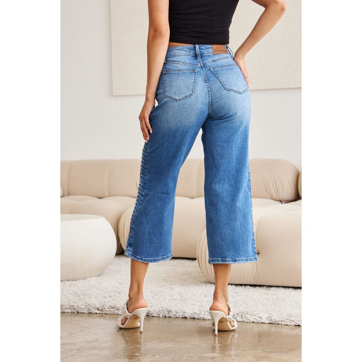 Judy Blue Full Size Braid Side Detail Wide Leg Jeans