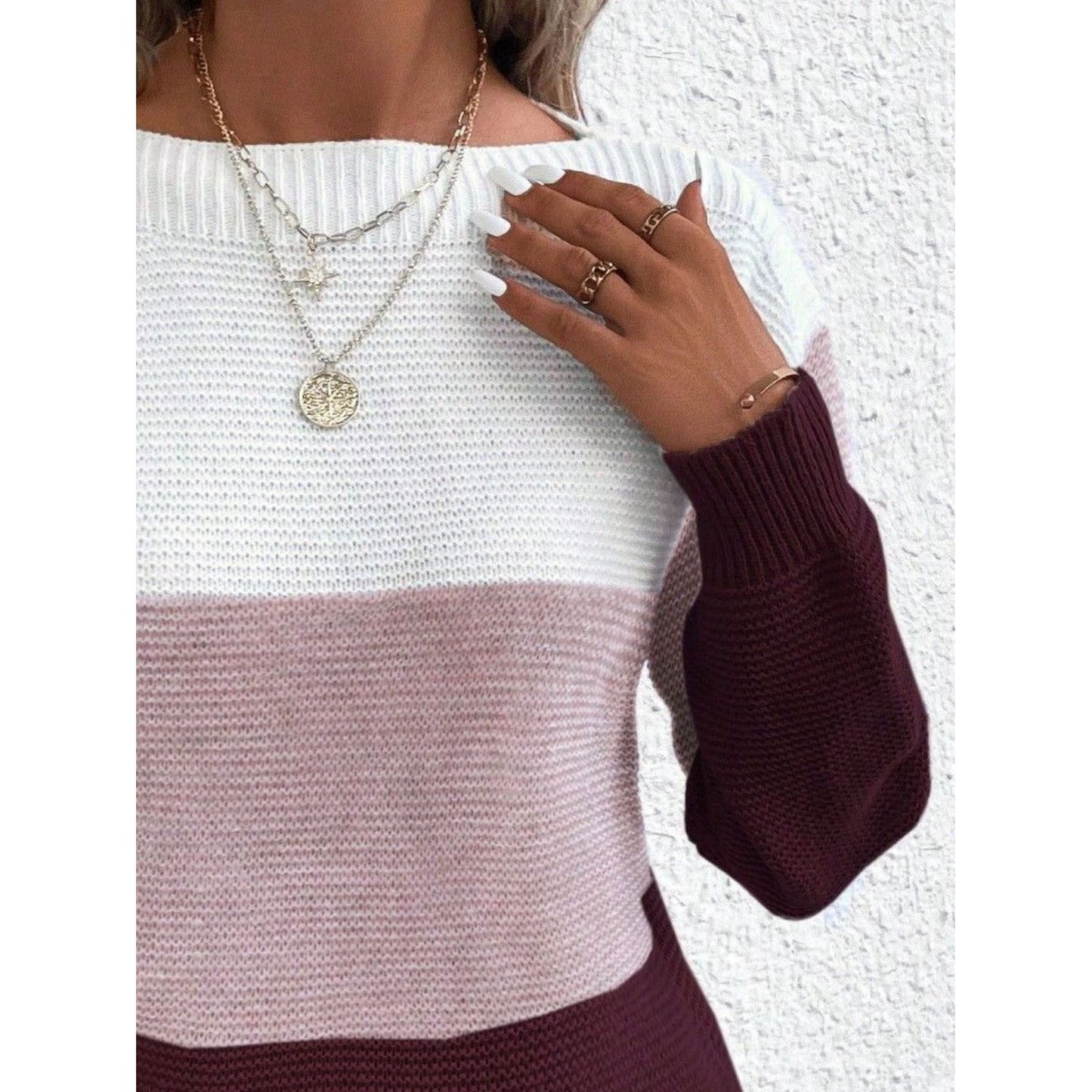 Color Block Boat Neck Sweater