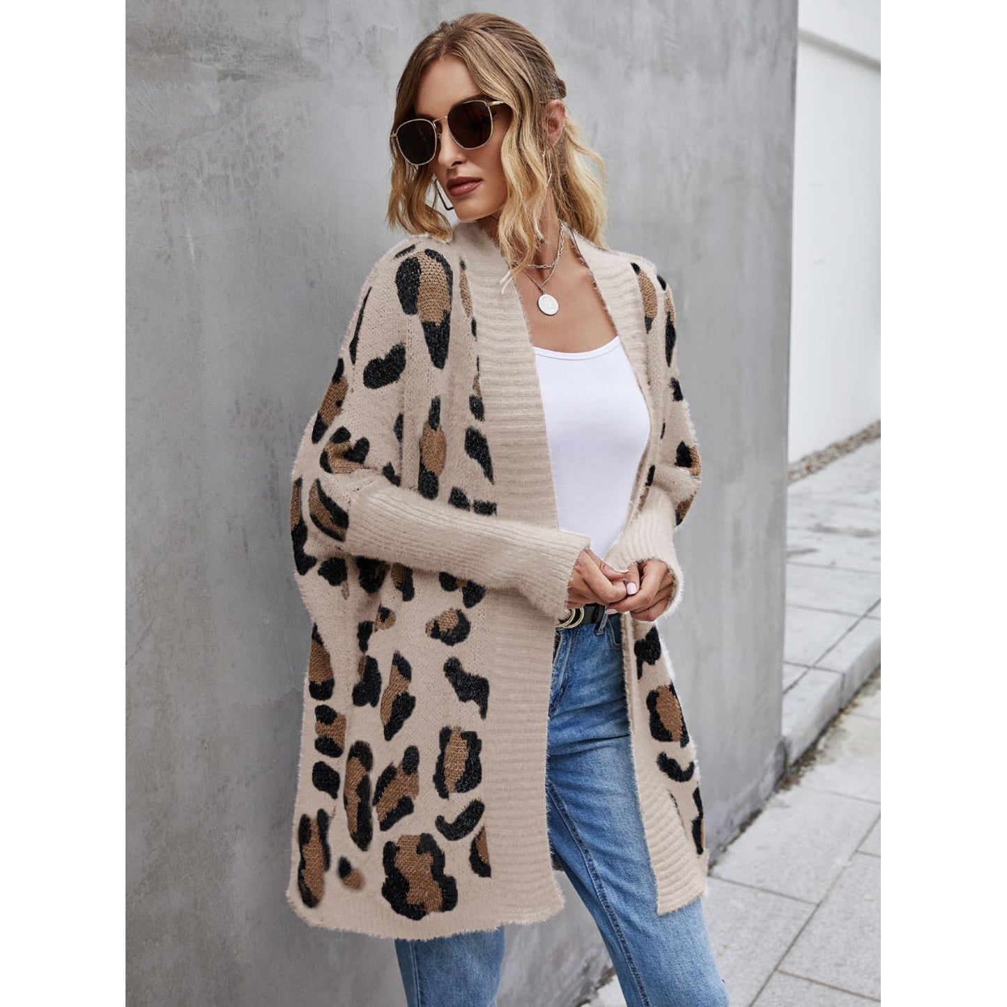 Angel Wings Leopard Pattern Fuzzy Cardigan