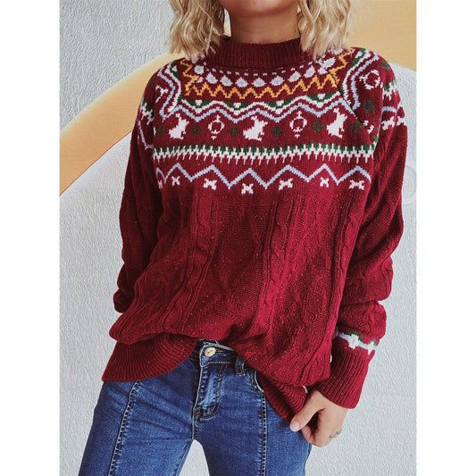 Cable-Knit Mock Neck Long Sleeve Sweater