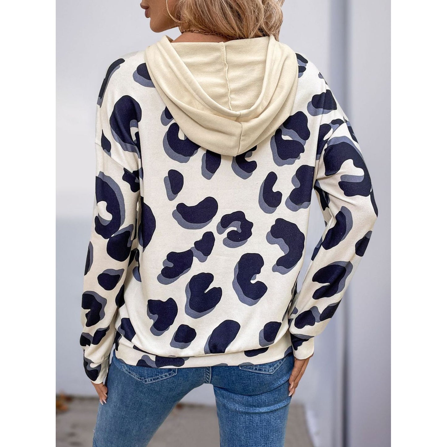 Perfee Drawstring Faux Layered Long Sleeve Hoodie