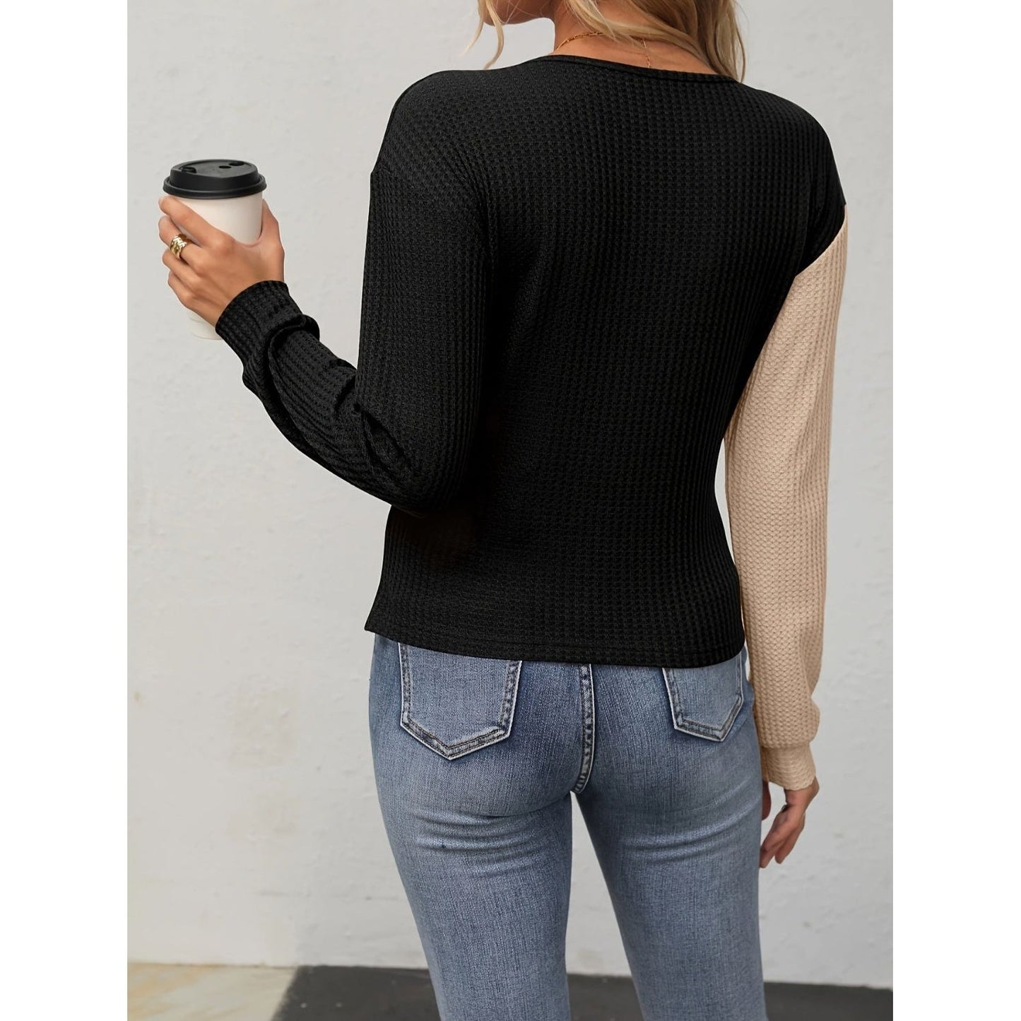 Contrast Surplice Long Sleeve Top