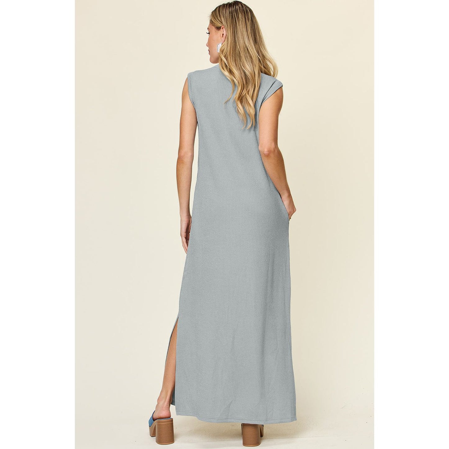 Double Take Full Size Texture Mock Neck Sleeveless Maxi Dress