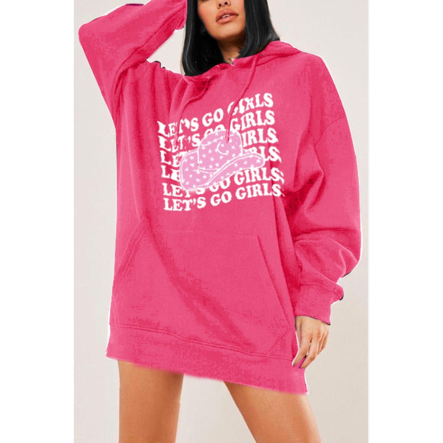 Simply Love Simply Love Full Size LET’S GO GIRLS Graphic Dropped Shoulder Hoodie