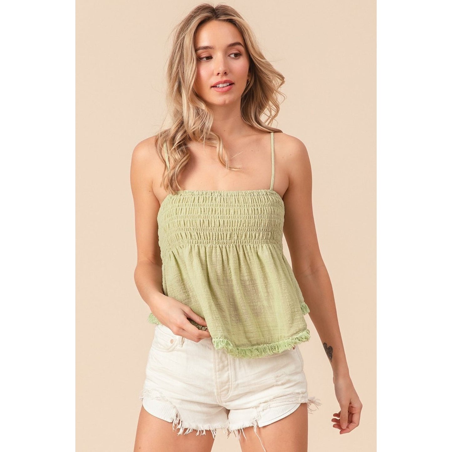 BiBi Fringed Hem Smocked Cami