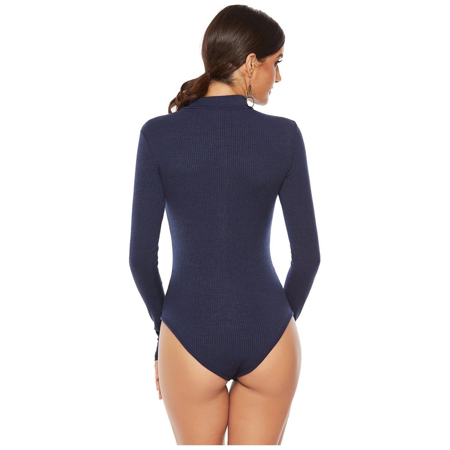 Full Size Ribbed Half Zip Long Sleeve Bodysuit