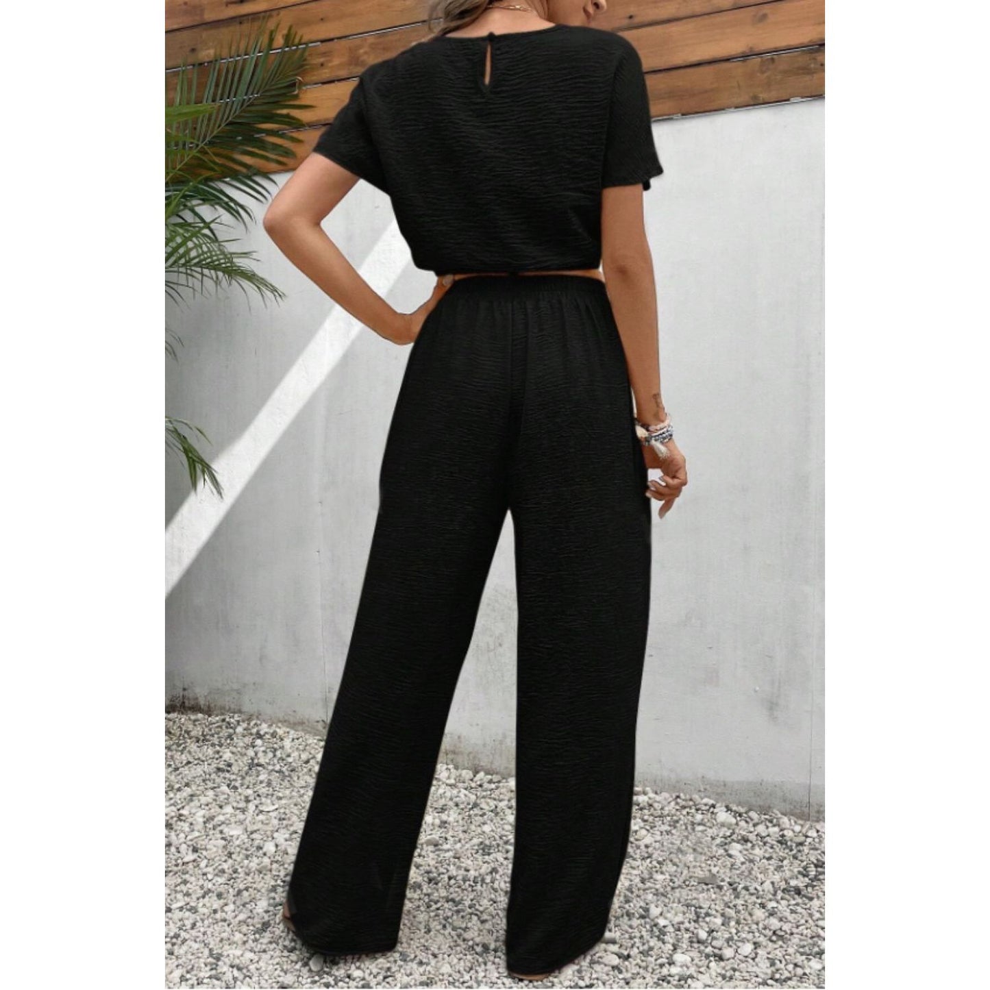 Round Neck Short Sleeve Top and Pants Set