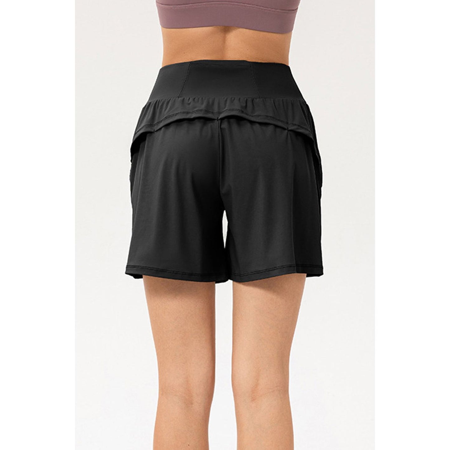 Pocketed Elastic Waist Active Shorts