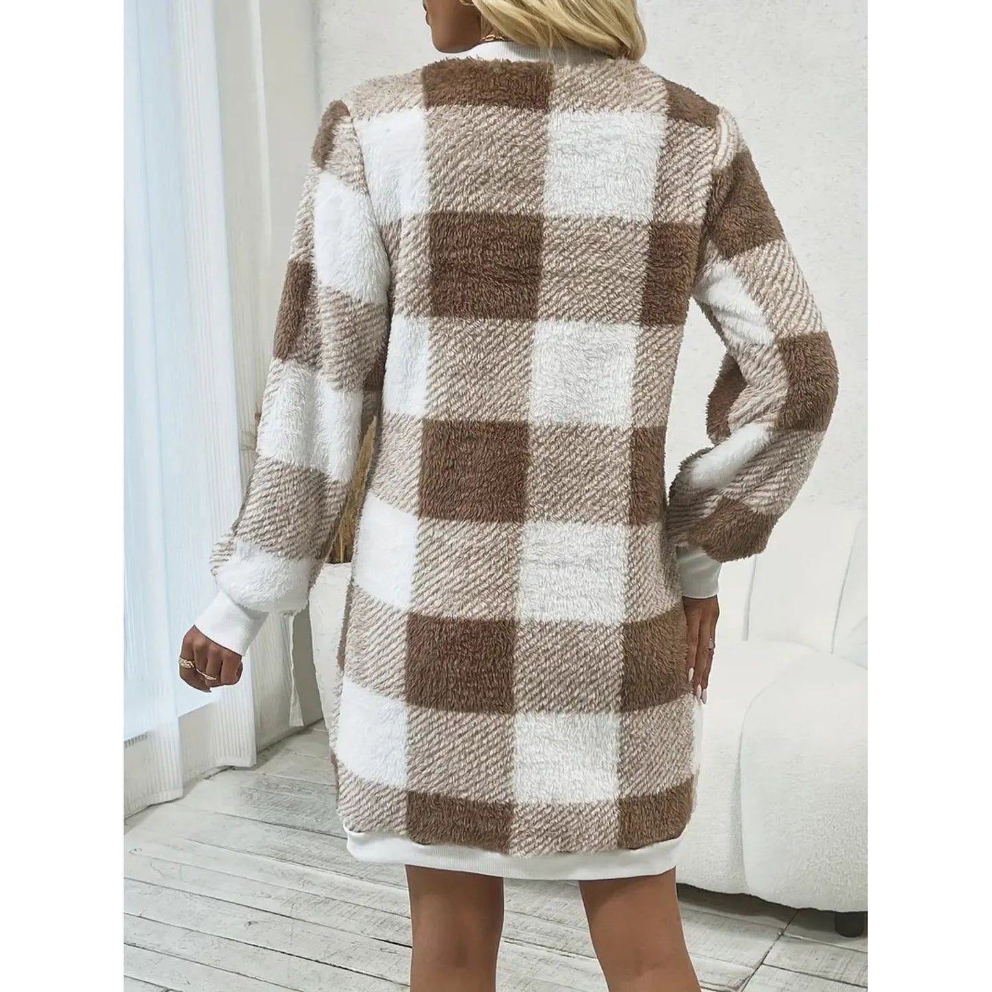 Plaid V-Neck Long Sleeve Dress