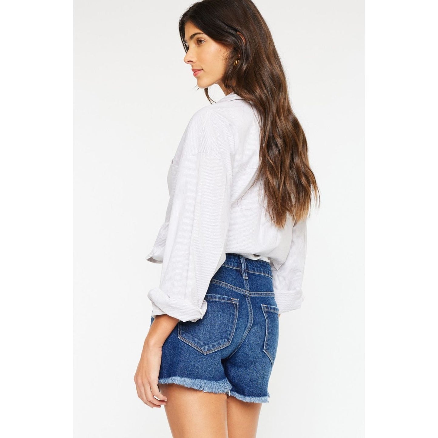 Kancan High Rise Frayed Hem Denim Shorts