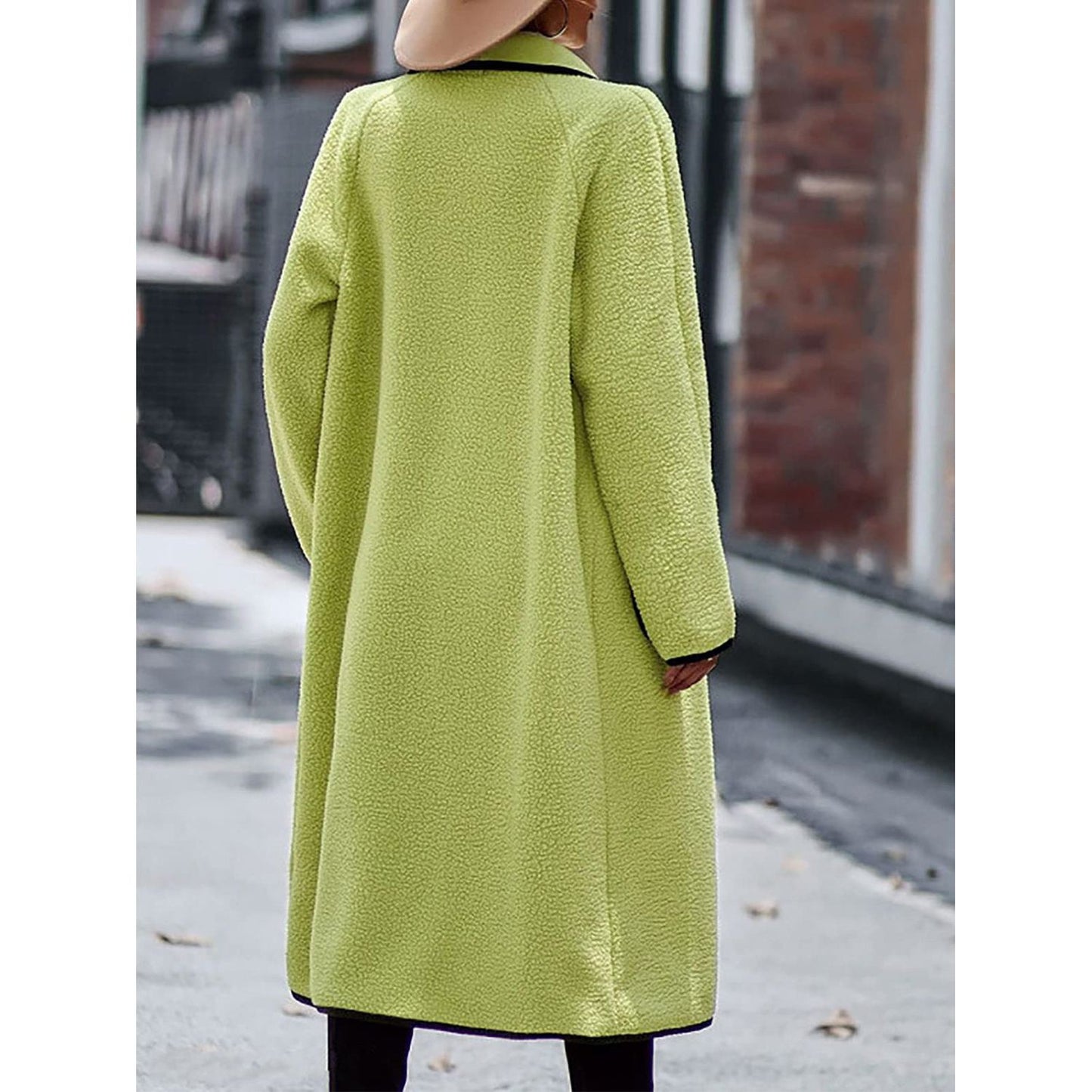 Full Size Contrast Trim Long Sleeve Coat with Pockets