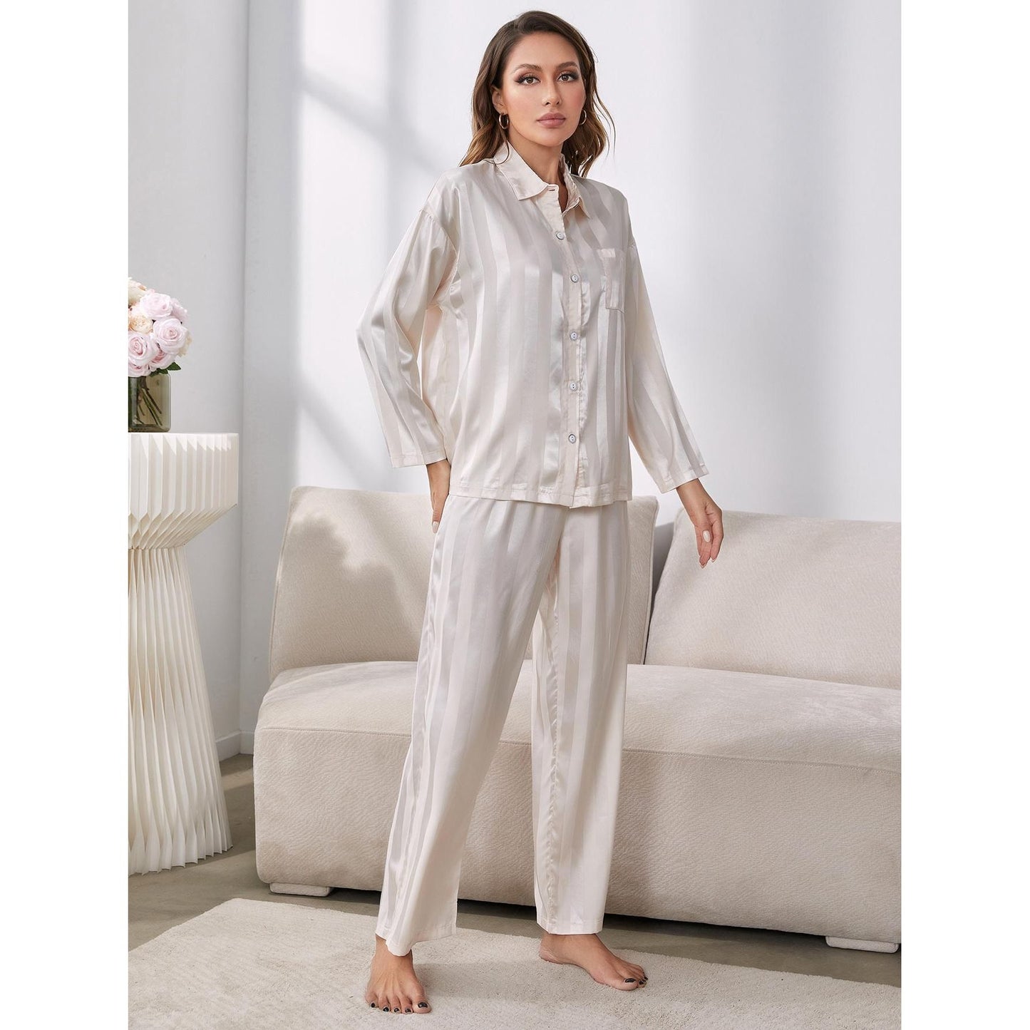 Button-Up Shirt and Pants Pajama Set