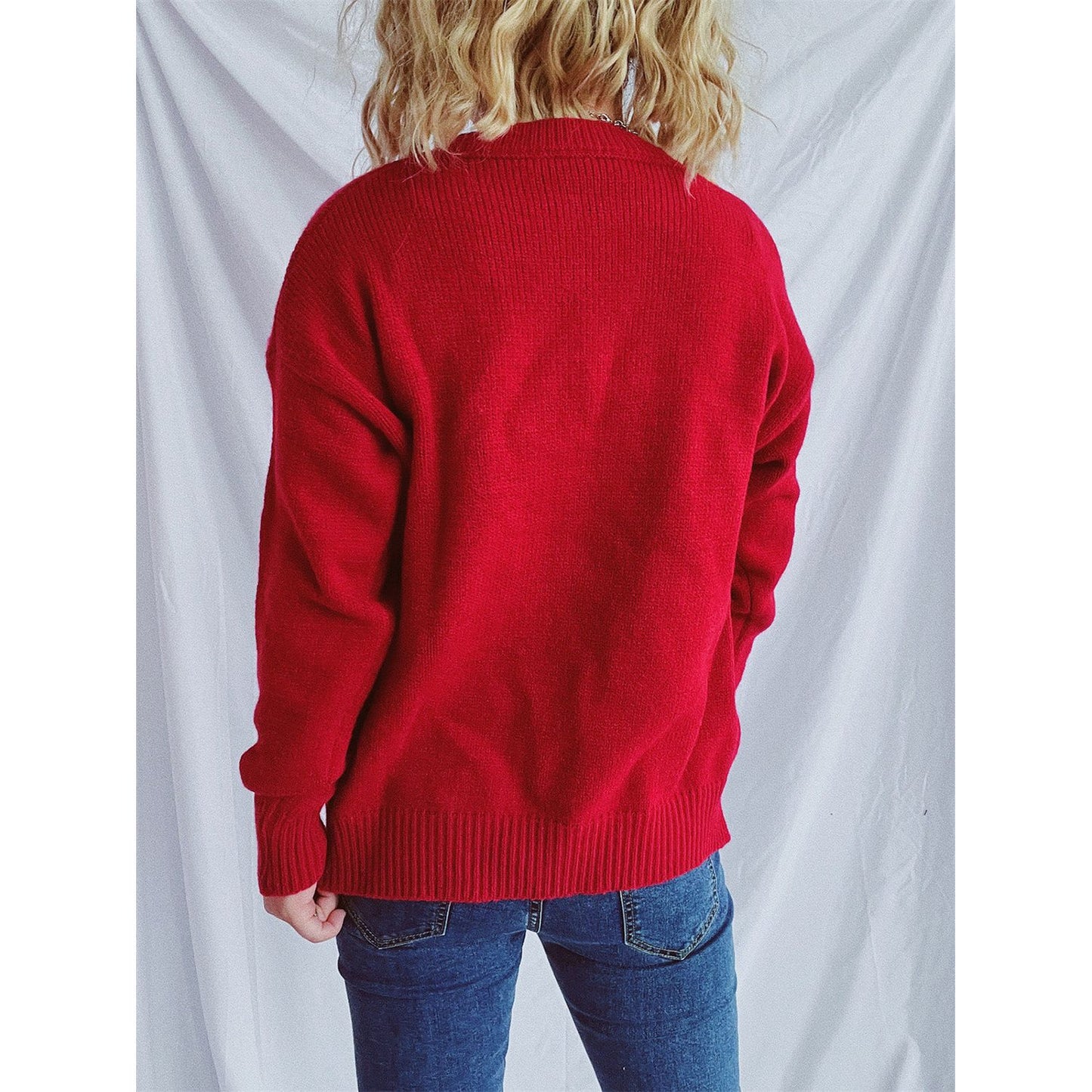 Contrast Star Round Neck Long Sleeve Sweater