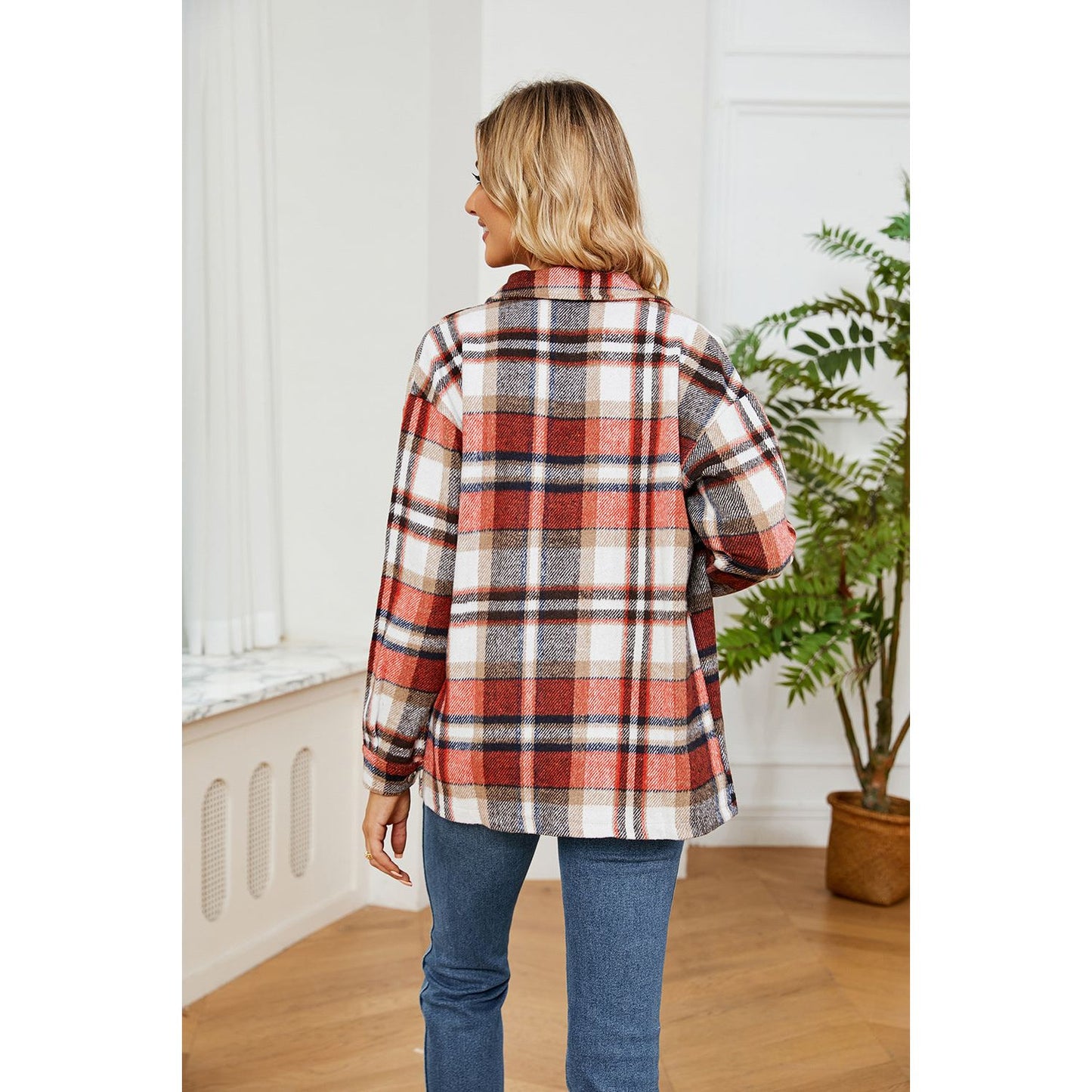 Button Down Collared Plaid Shacket