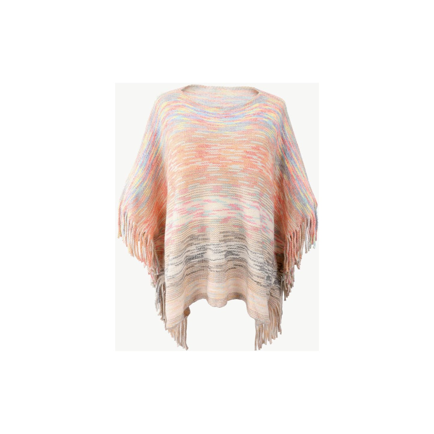 Round Neck Fringe Detail Poncho