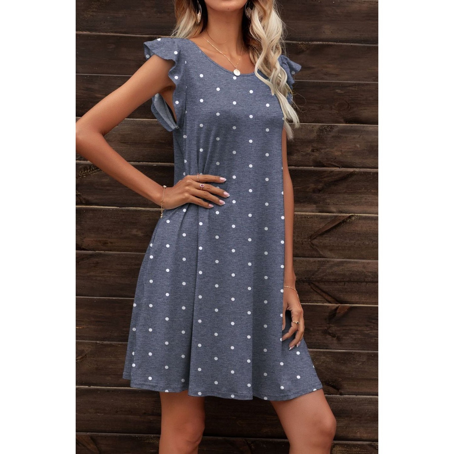 Butterfly Sleeve Round Neck Dress