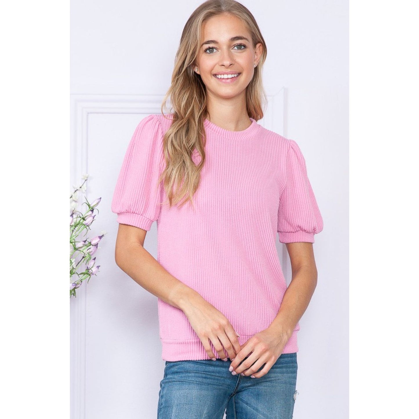 Reborn J Ribbed Round Neck Short Sleeve Top