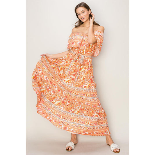 HYFVE Floral Off-Shoulder Tie Front Maxi Dress