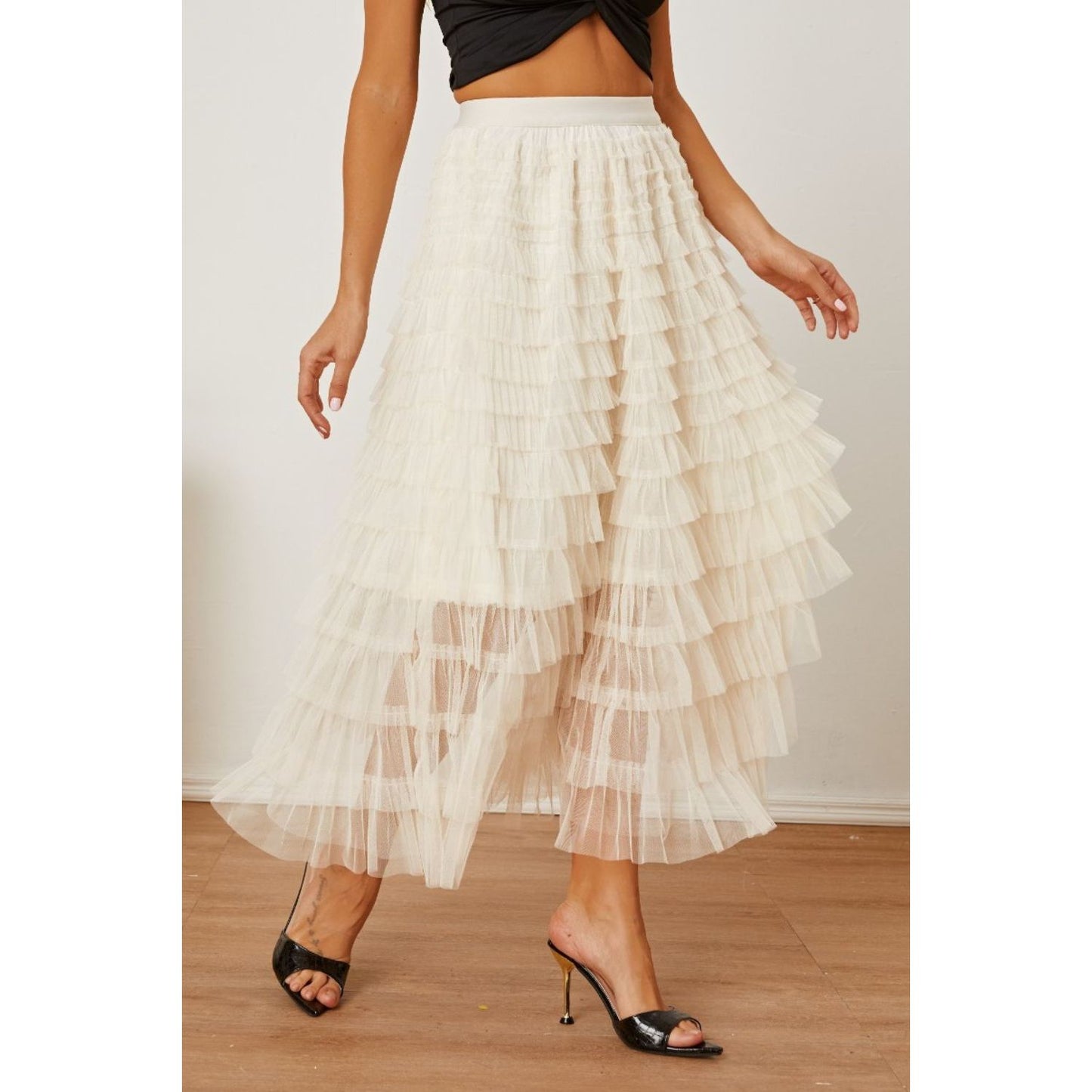 Ruched High Waist Tiered Skirt