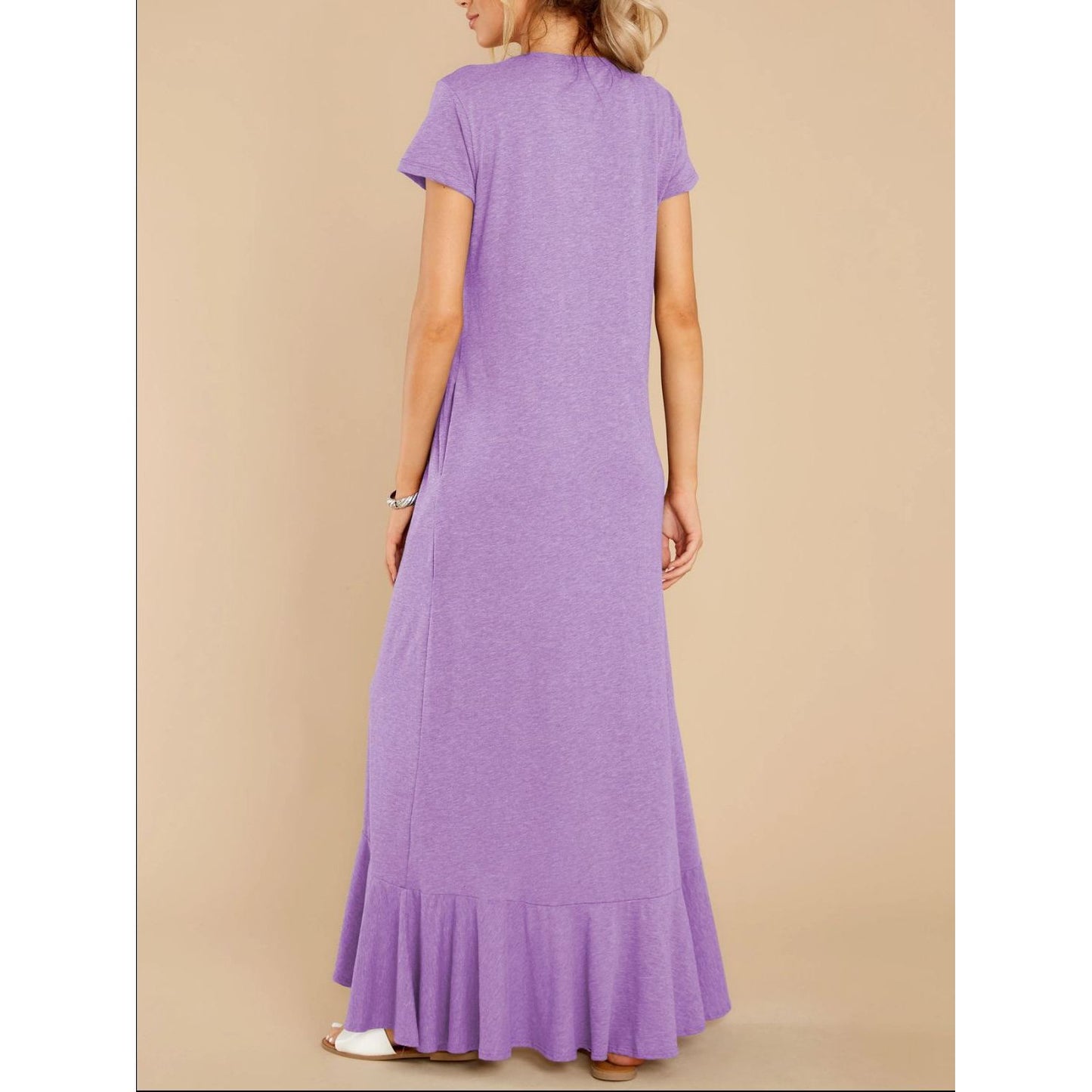 Slit Round Neck Short Sleeve Maxi Dress