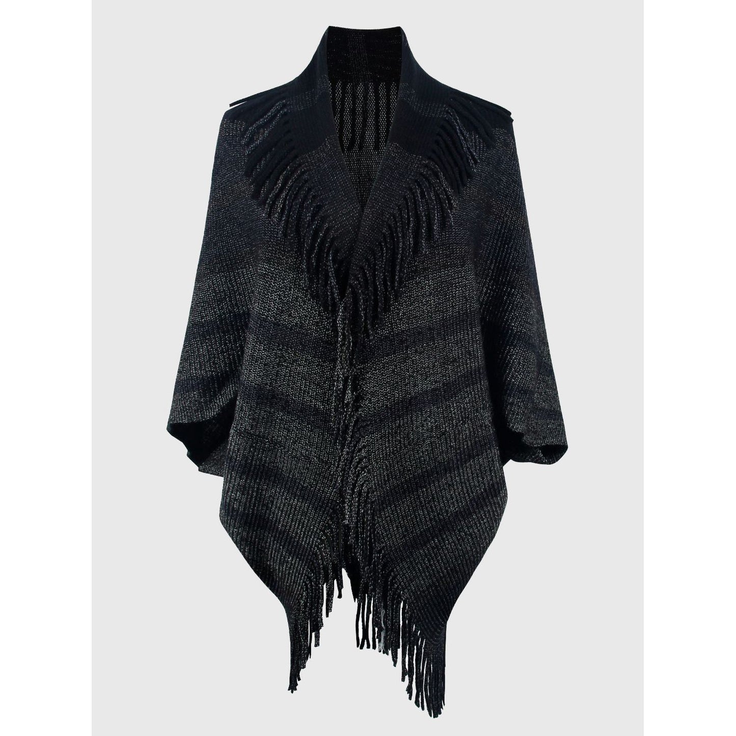 Fringe Detail Open Front Poncho