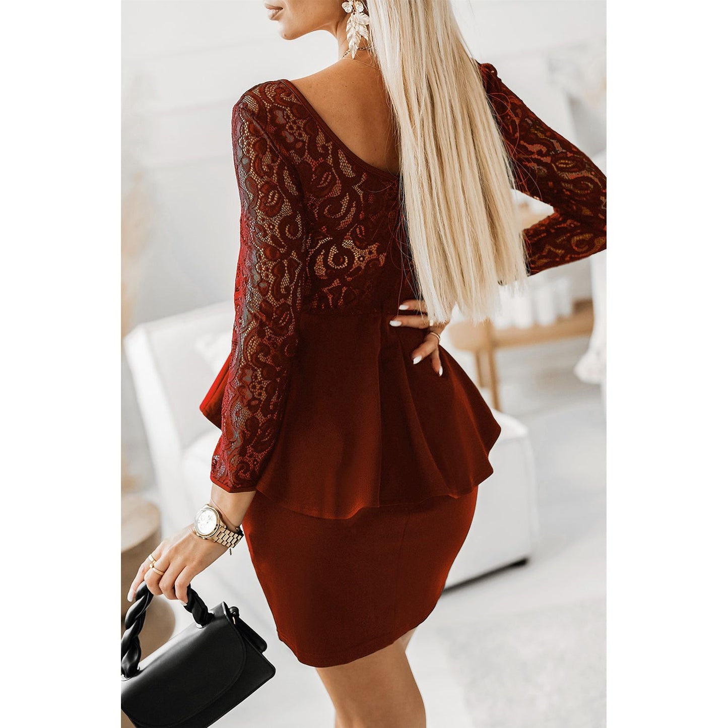 Lace Detail Long Sleeve Mini Dress