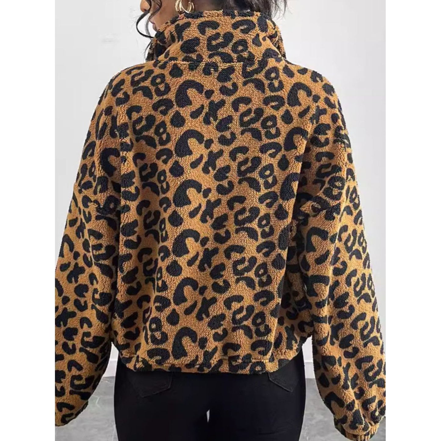 Leopard Zip Up Long Sleeve Jacket