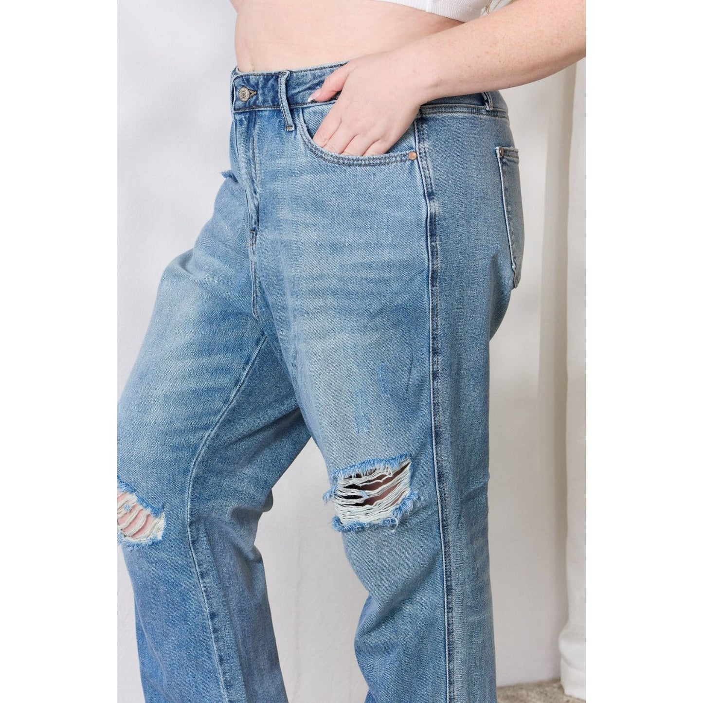 Judy Blue Full Size Distressed Raw Hem Straight Jeans