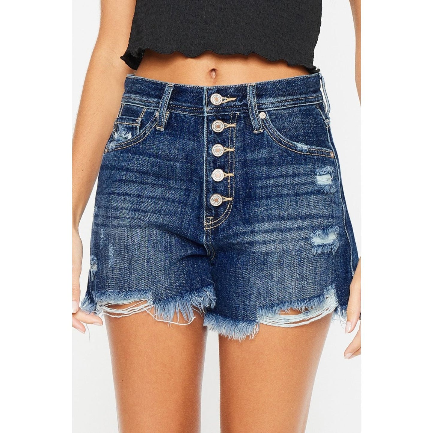 Kancan Raw Hem Button-Fly Denim Shorts