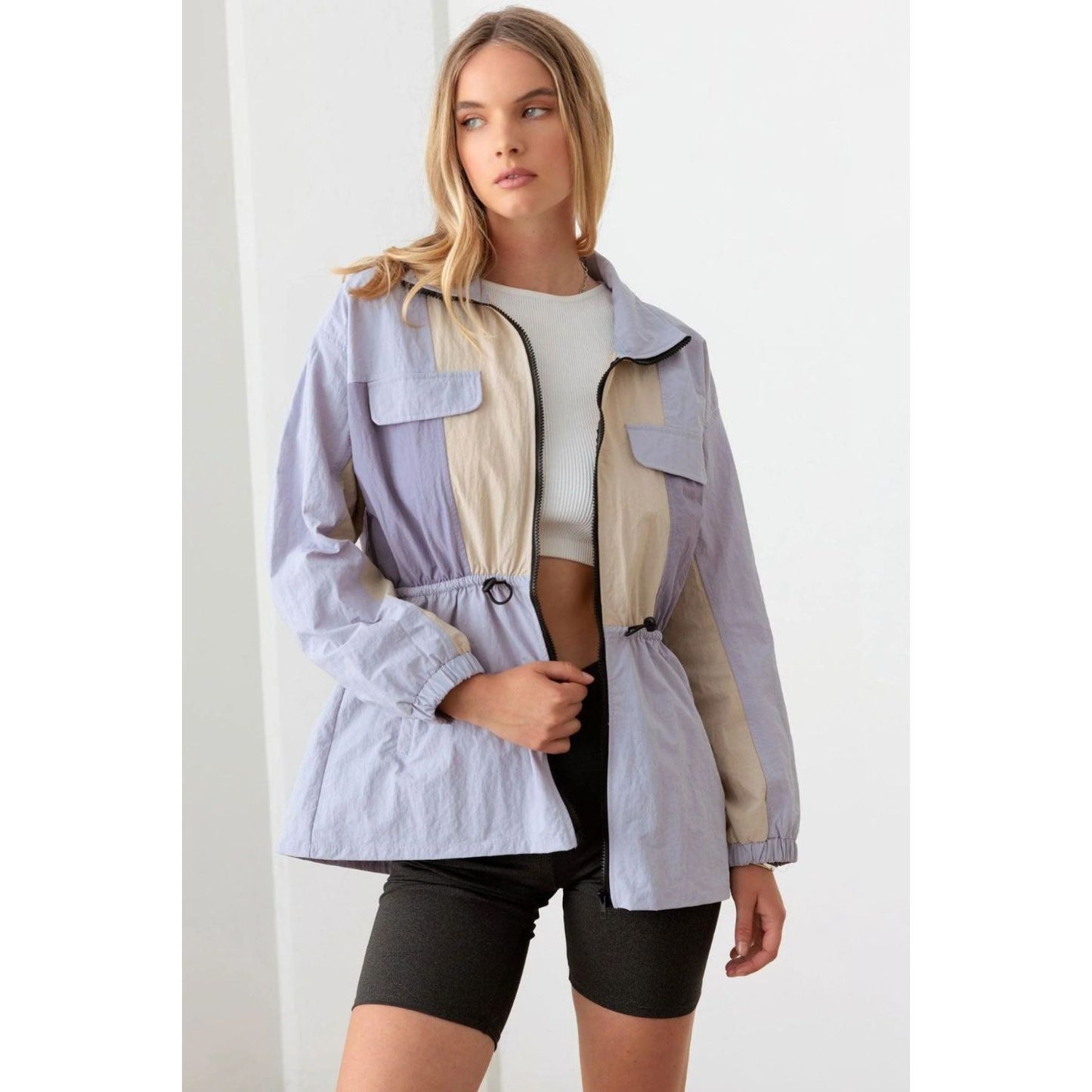 Le Lis Color Block Collared Wind Breaker Jacket