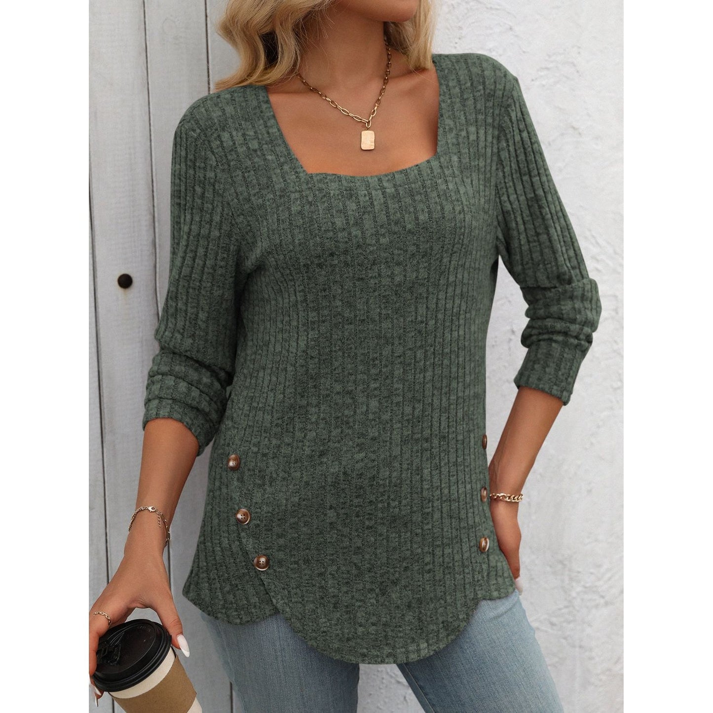 Mandy Square Neck Long Sleeve T-Shirt