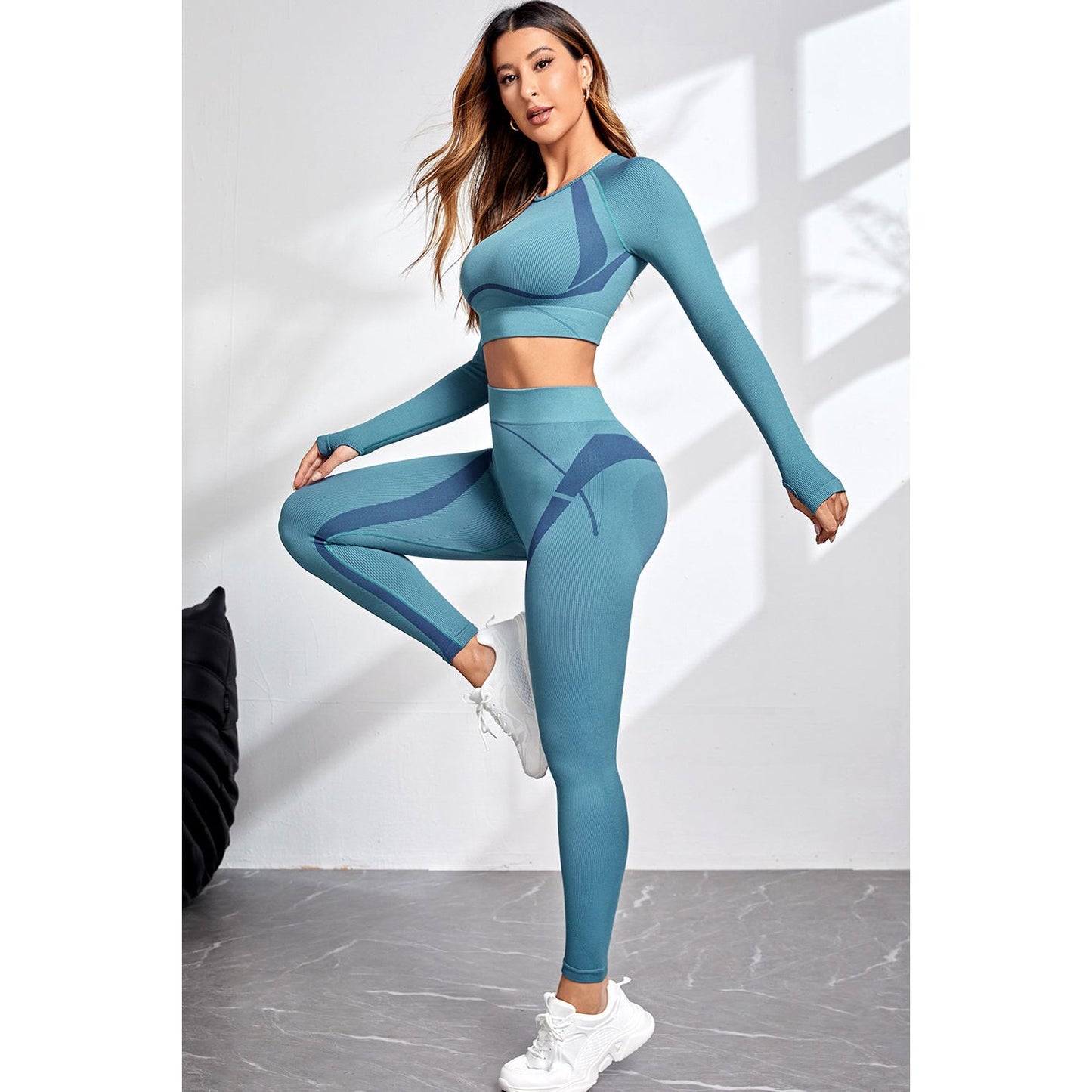 Round Neck Long Sleeve Top and Leggings Active Set