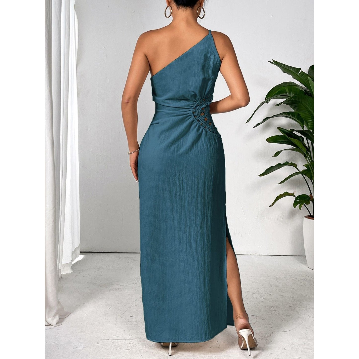 Slit One Shoulder Sleeveless Maxi Dress