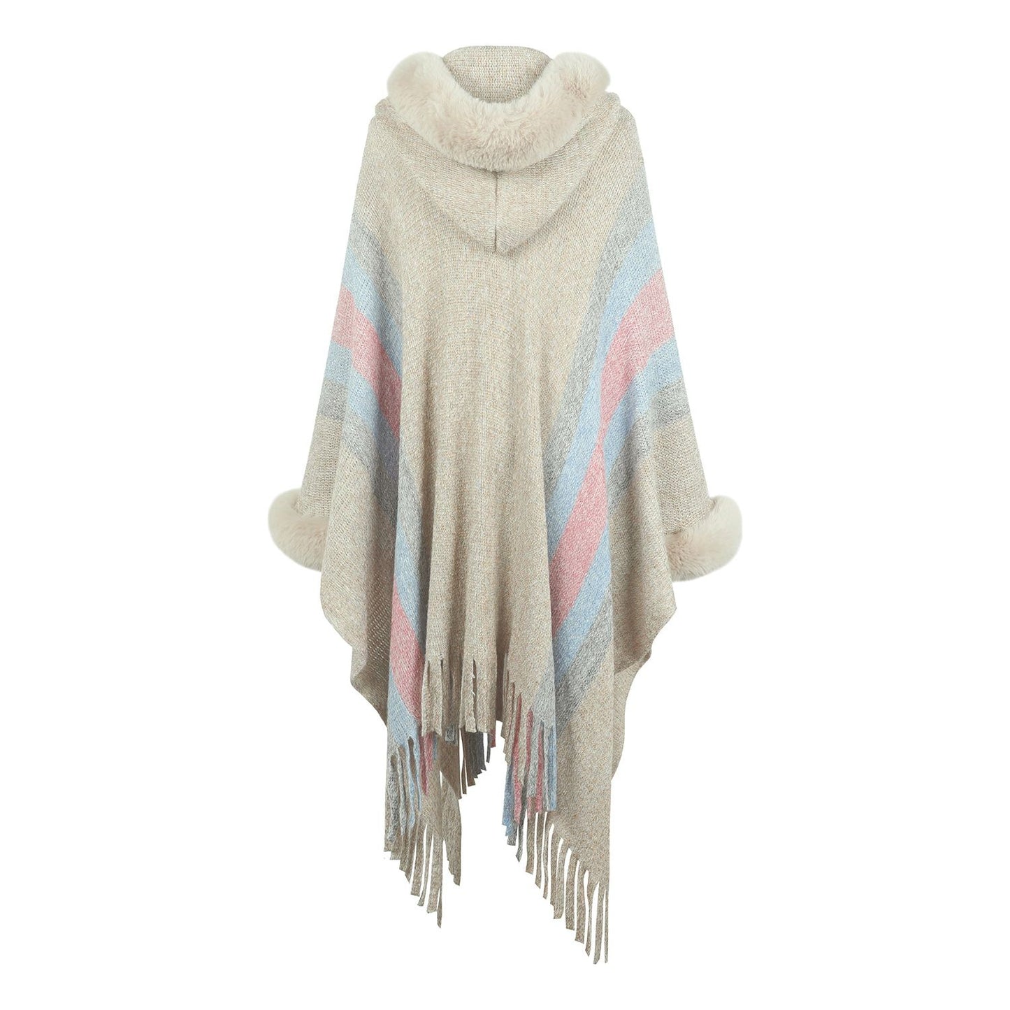 Color Block Fringe Detail Poncho