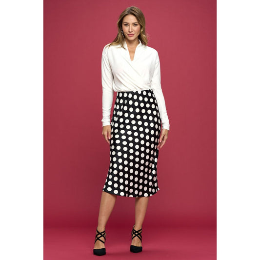 RENEE C Polka Dot Satin Midi Skirt