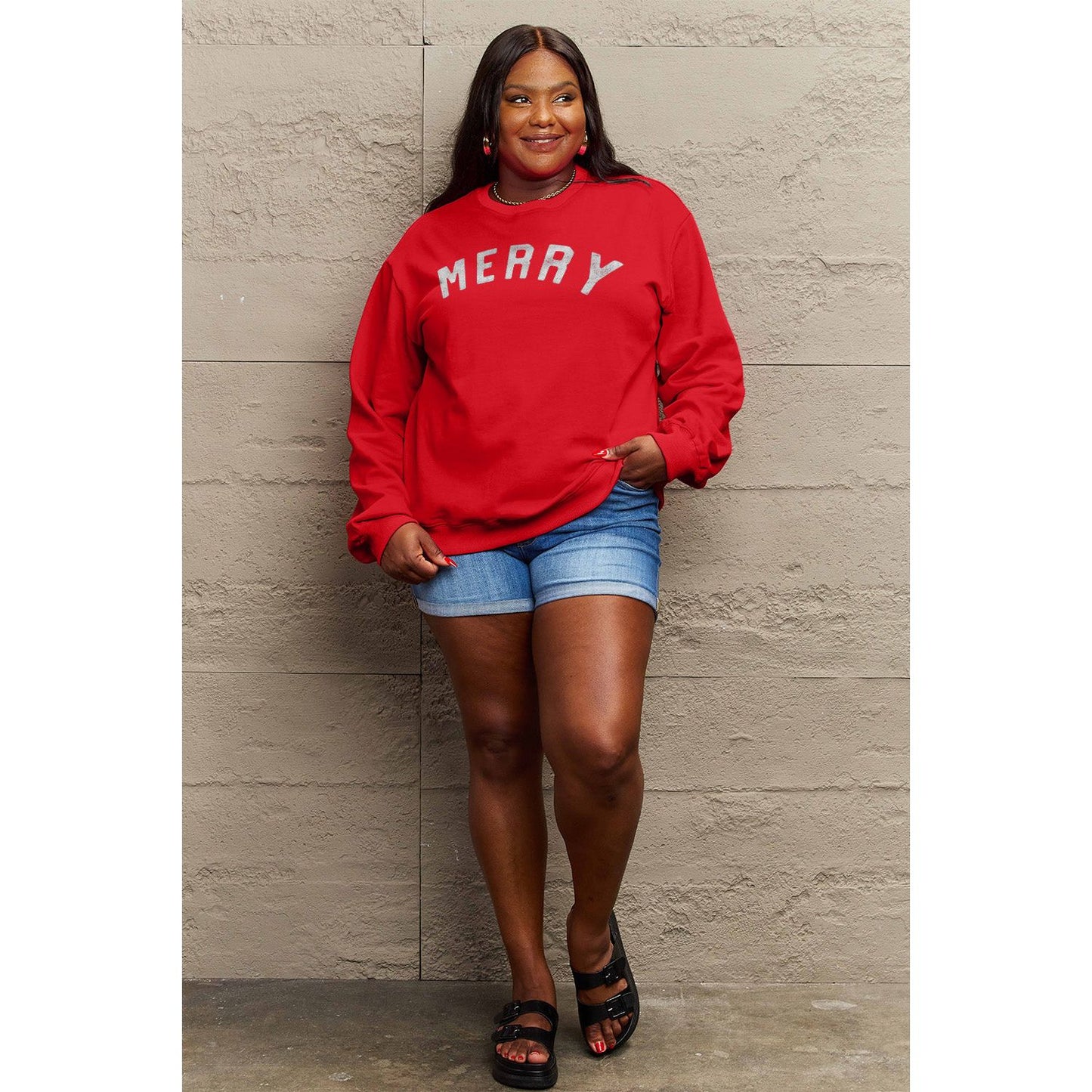 Simply Love Full Size MERRY Graphic Sweatshirt