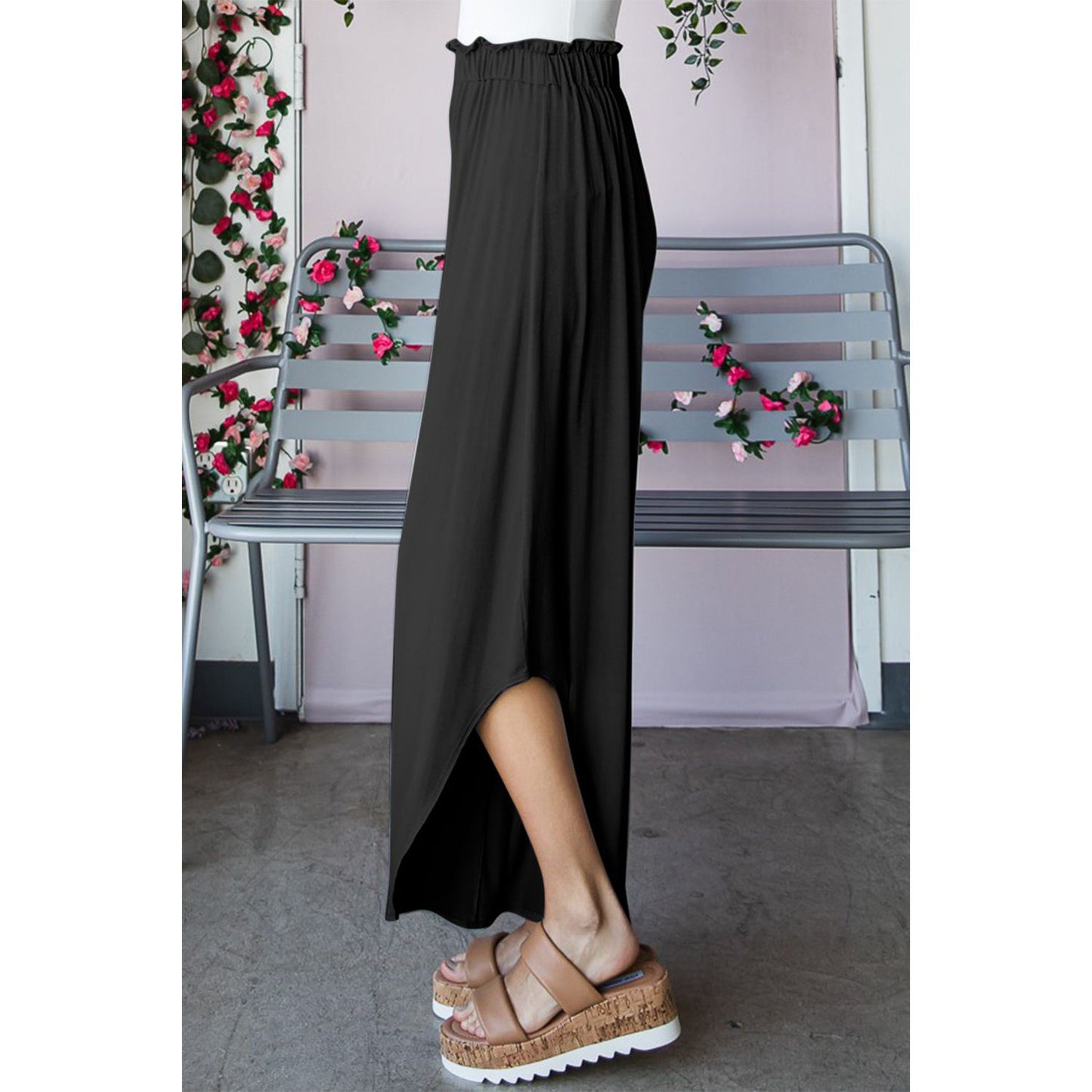 Heimish Full Size Frill Slit High Waist Wide Leg Pants