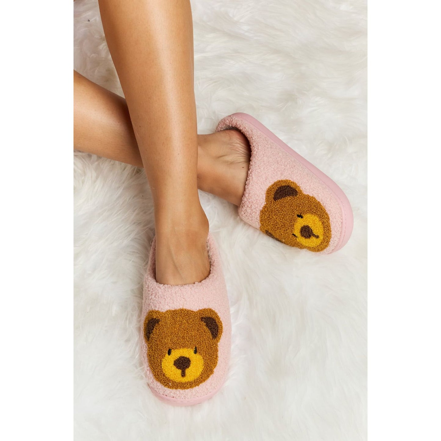 Melody Teddy Bear Print Plush Slide Slippers